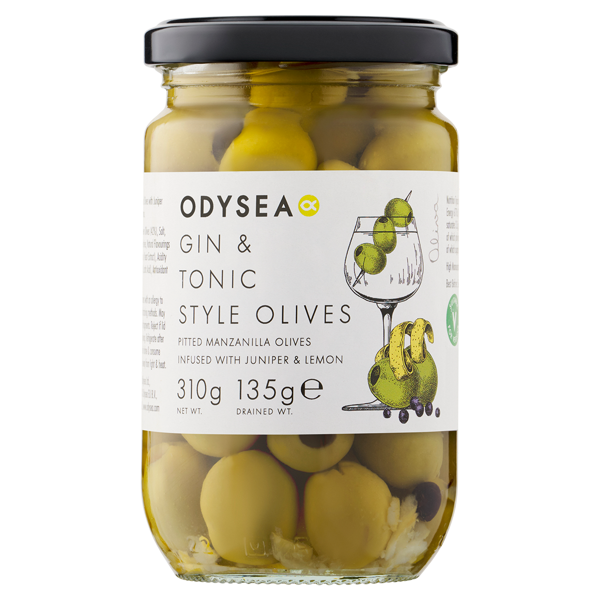Odysea Gin & Tonic Style Olives 310g Mediterranean deli product available at The Velvet Corner