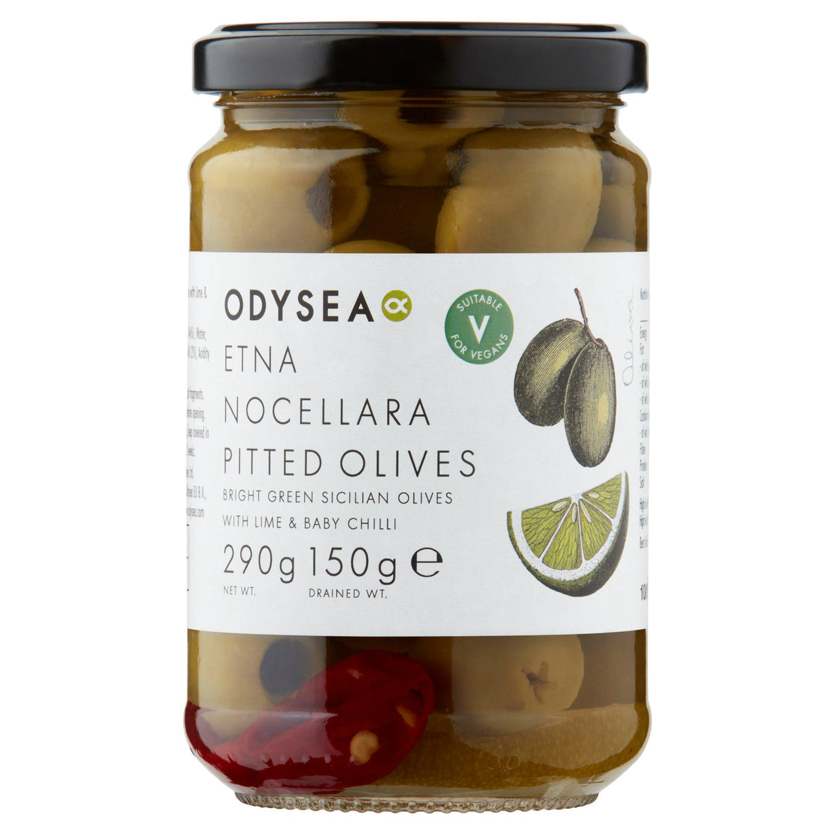 Odysea Etna Nocellara Pitted Olives with Lime & Chilli 290g Mediterranean deli product available at The Velvet Corner
