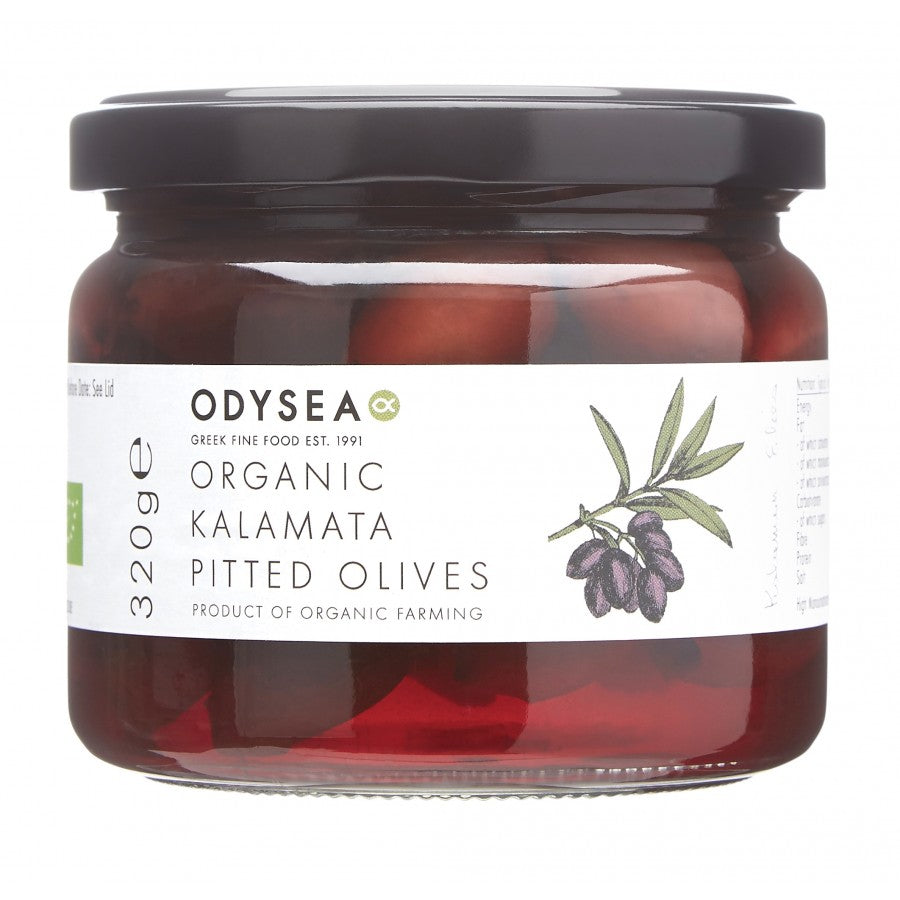Odysea Organic Kalamata Pitted Olives 320g Mediterranean deli product available at The Velvet Corner