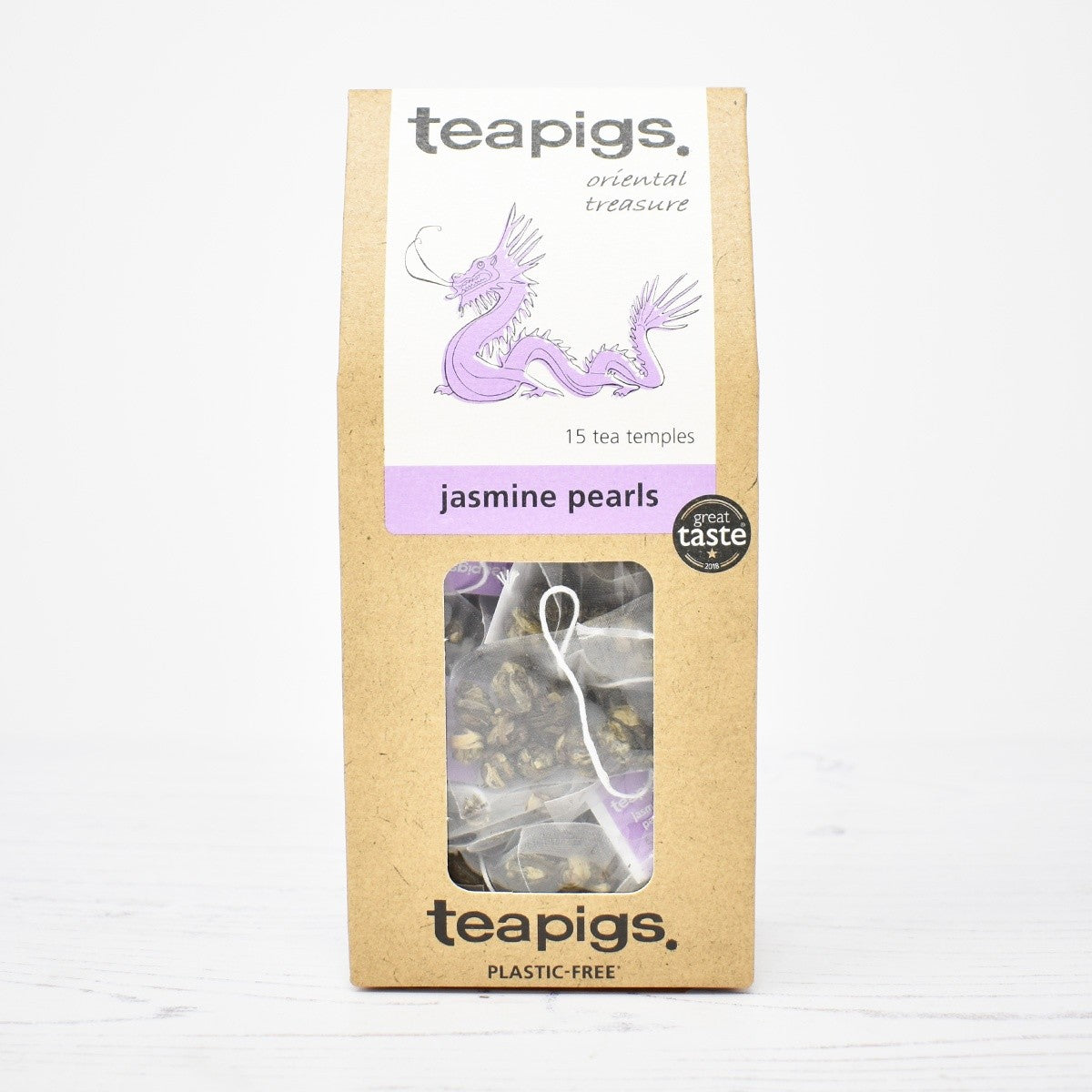 Teapigs Jasmine Pearls green tea pack containing 15 tea temples