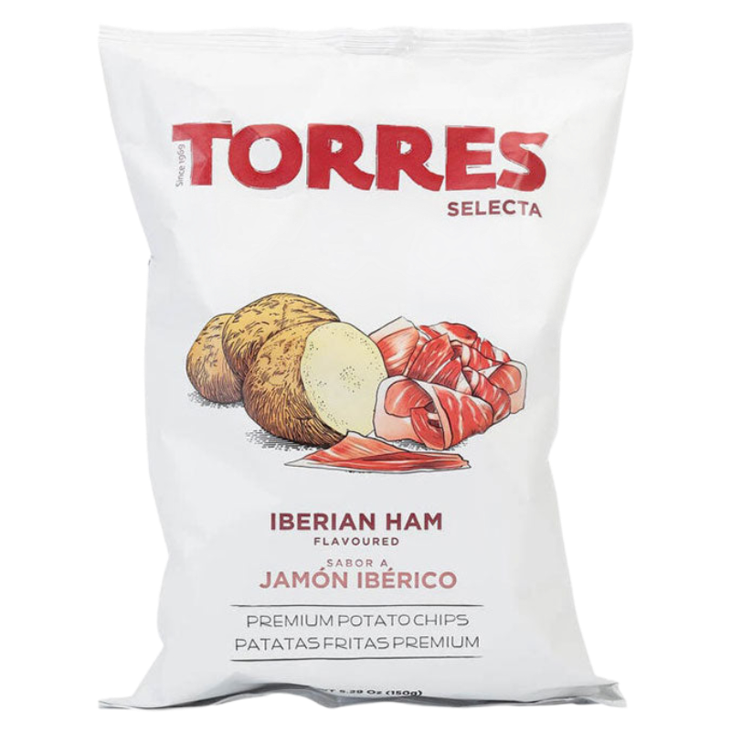 Torres Jamón Ibérico Crisps 150g premium Spanish gourmet potato crisps available at The Velvet Corner