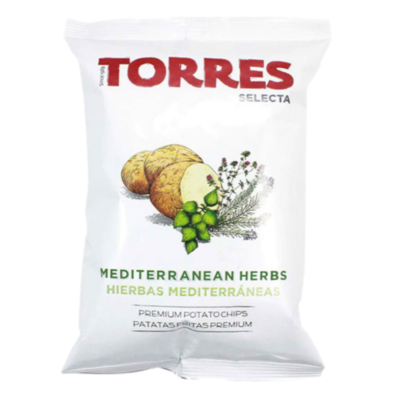 Torres Mediterranean Herbs Potato Chips 150g premium Spanish gourmet crisps with rosemary thyme and oregano available at The Velvet Corner