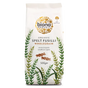 A 500g bag of Biona Organic Spelt Fusilli Wholegrain pasta on a solid white background. The packaging is off-white with a gold circular logo, green and olive botanical illustrations, and brown pasta pieces shown in the center.