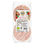 A 100g package of Biona Organic Organic Rice Cakes Strawberry Yoghurt, showing the pinkish-red cake slices inside a clear plastic bag with a white and green label.