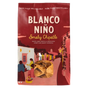 A bag of Blanco Niño Smoky Chipotle white corn tortilla chips, featuring a dark red packaging design with an illustrated street scene and a clear window showing the chips inside.