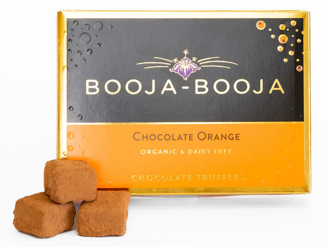 Front pack of Booja-Booja Chocolate Orange Truffles 8 Pack 92g