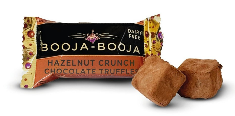 Front pack of Booja-Booja Hazelnut Crunch Chocolate Truffles 2 Pack 23g