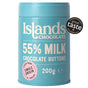 Front pack of Islands Chocolate 55% Milk Chocolate Buttons 200g