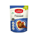 A 200g stand-up pouch of Linwoods Organic Cold Milled Flaxseed on a plain white background. The packaging features a blue and white design with a red brand logo and an illustration of a bowl of granola with flaxseed.