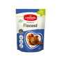A 200g stand-up pouch of Linwoods Organic Cold Milled Flaxseed on a plain white background. The packaging features a blue and white design with a red brand logo and an illustration of a bowl of granola with flaxseed.