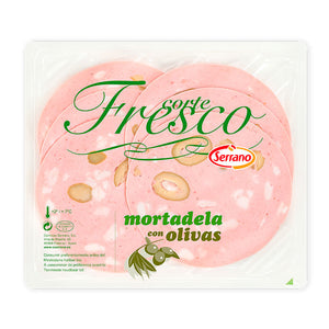 Serrano mortadella with green olives sliced 100g pack