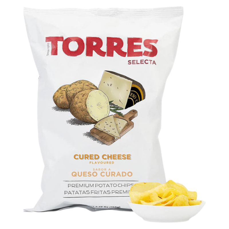 Torres Cured Cheese Potato Crisps 150g premium Spanish gourmet crisps with cured cheese flavour available at The Velvet Corner