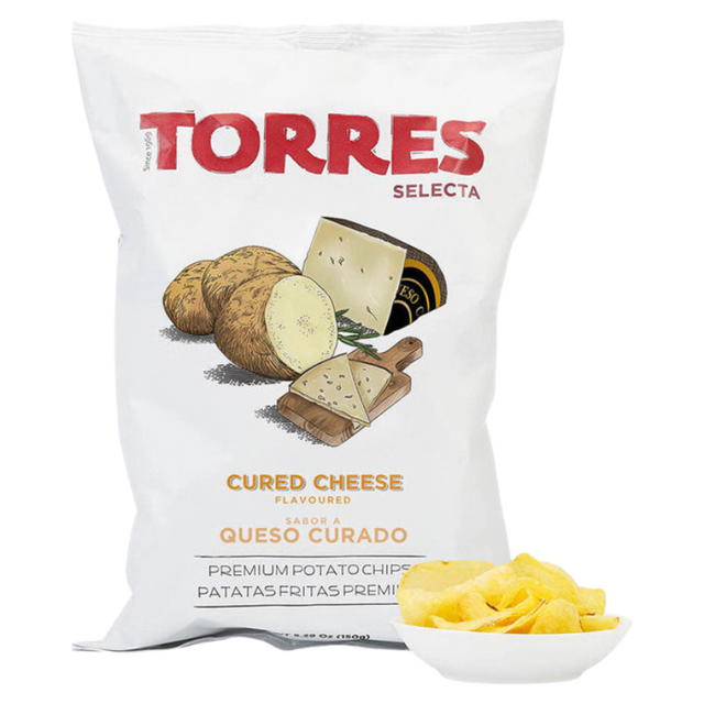 Torres Cured Cheese Potato Crisps 150g premium Spanish gourmet crisps with cured cheese flavour available at The Velvet Corner
