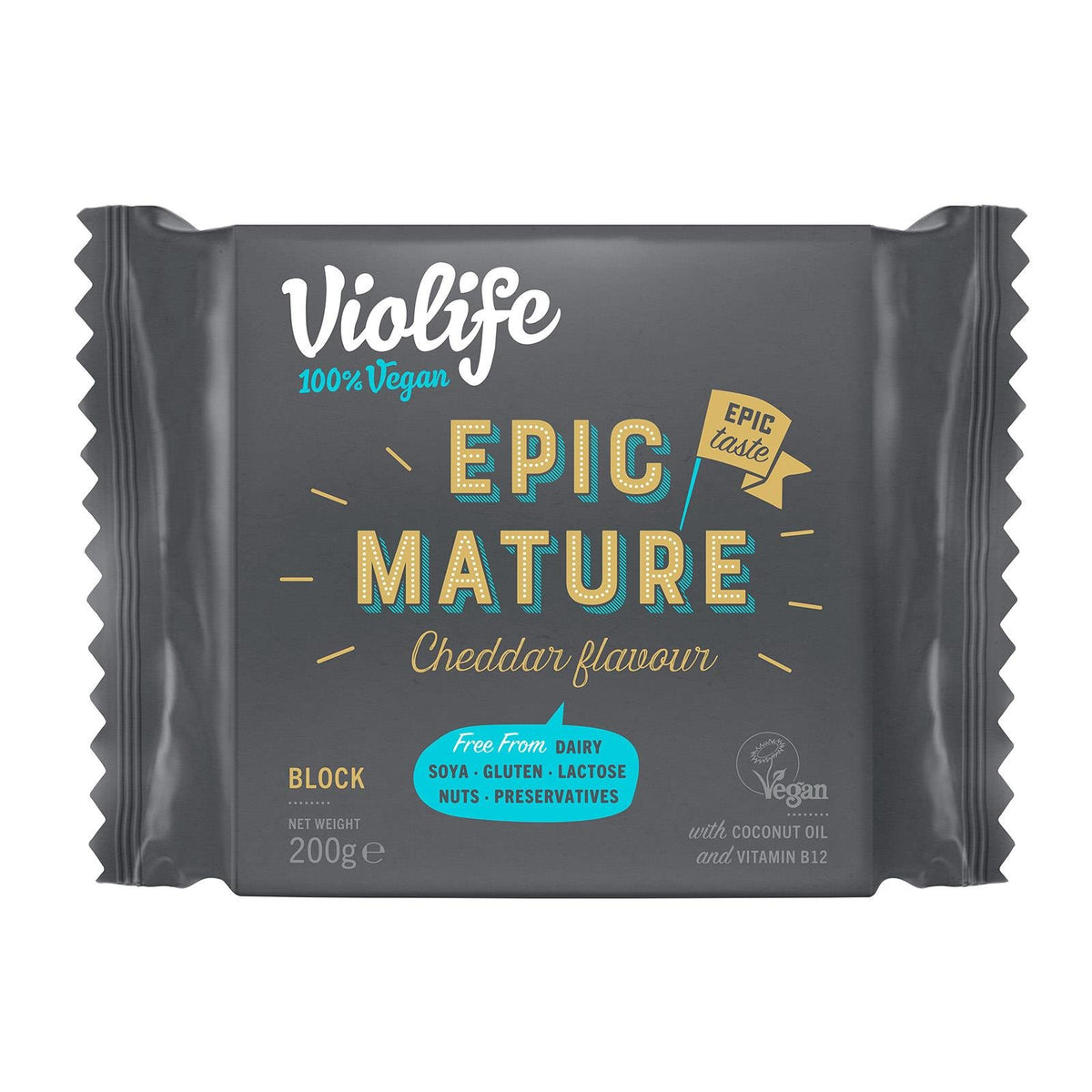 Violife Epic Mature Cheddar Flavour Block 200g vegan gluten free cheese alternative