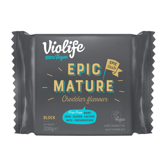 Violife Epic Mature Cheddar Flavour Block 200g vegan gluten free cheese alternative
