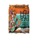A 100ml can of Whitebox Hawaiian 'Moi Tai' cocktail, featuring a colorful retro illustration of a woman playing a guitar on the label, set against a solid dark green background.