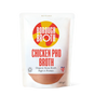 A 400g stand-up pouch of Borough Broth Chicken Pho Broth on a clean white background. The packaging features a white background with a circular red and yellow logo, red text, and a brown broth image at the bottom.